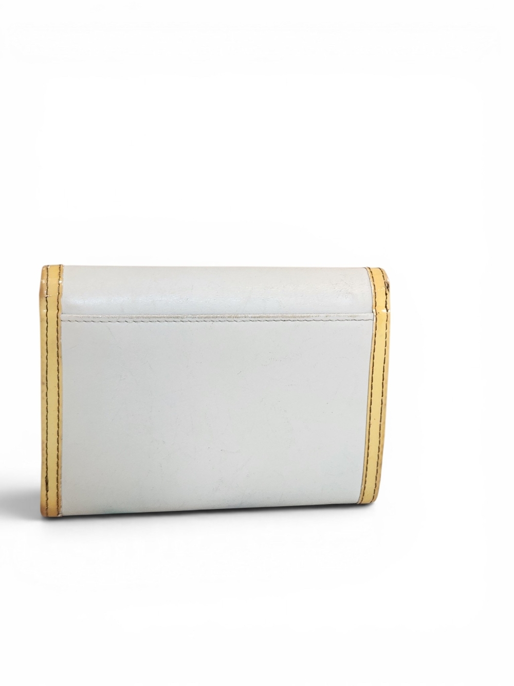 Coach Soft White and Mustard Yellow Leather Trifold Wallet With Coin Zipper - Picture 2 of 9